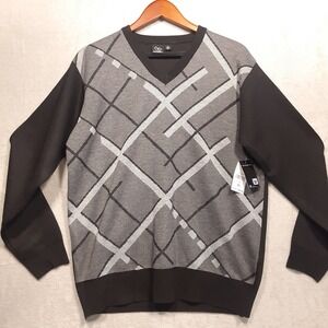 BURNSIDE Mens V-Neck Argyle Striped Pullover Sweater Sz.XL/Black/Polyester